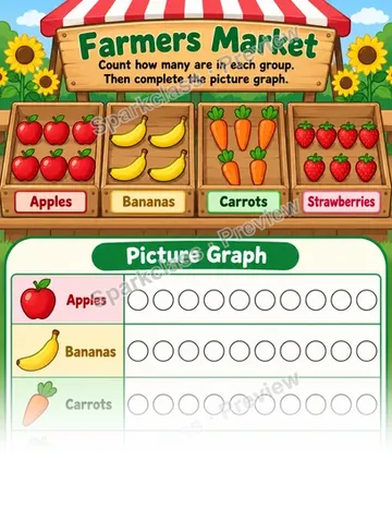 Farmers Market · Picture Graph — Kindergarten worksheet preview