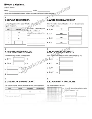 1Model a decimal. — Review — Grade 5 worksheet preview