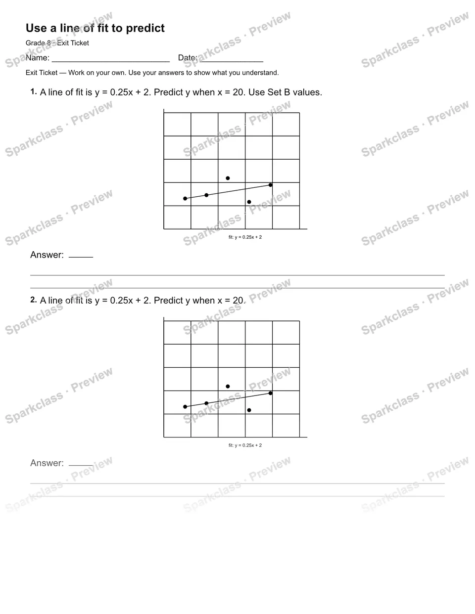 Use a line of fit to predict — Exit Ticket — page 2