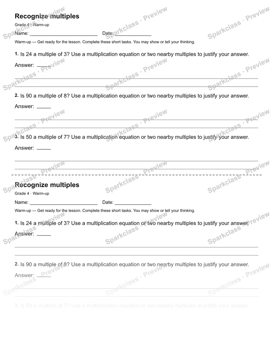 Recognize multiples — Warm-up — page 1