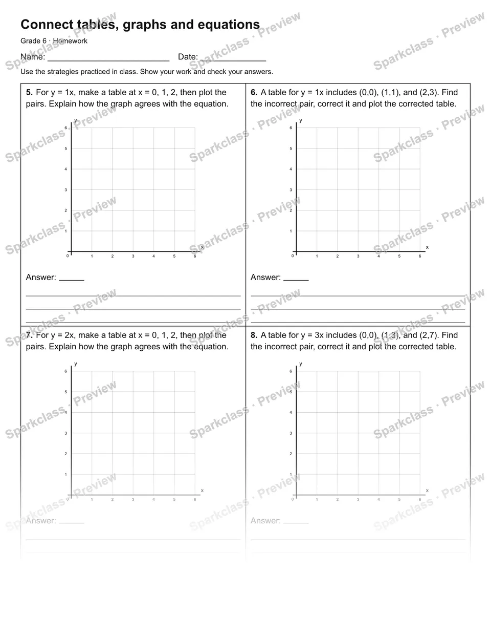 Connect tables, graphs and equations — Homework — page 2