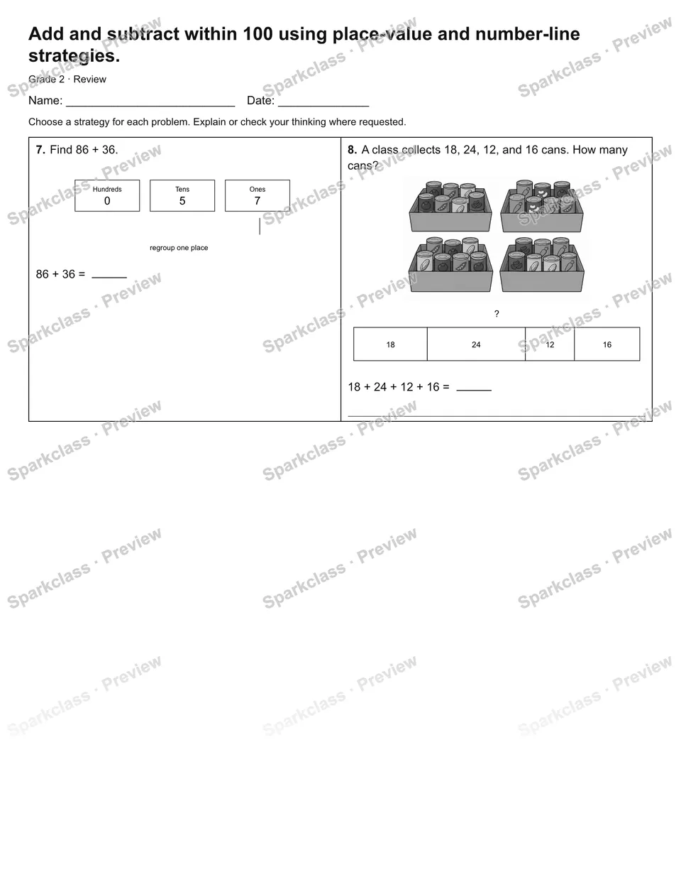 Add and subtract within 100 using place-value and number-line strategies. — Review — page 2