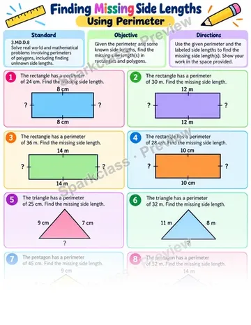 Unknown Side Perimeter 01 — Grade 3 worksheet preview
