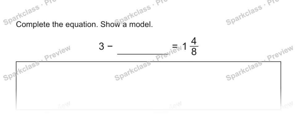 Complete the equation. Show a model. 3 − = 1 4/8 — page 1