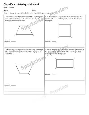 Classify a rotated quadrilateral — Review — Grade 4 worksheet preview