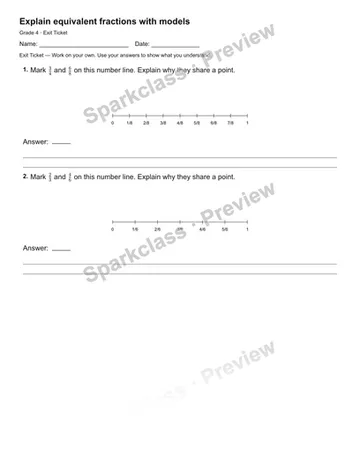 Explain equivalent fractions with models — Exit Ticket — Grade 4 worksheet preview
