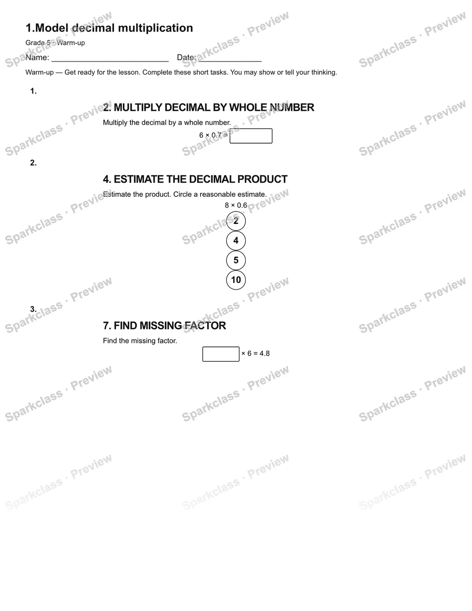 1.Model decimal multiplication — Warm-up — page 2