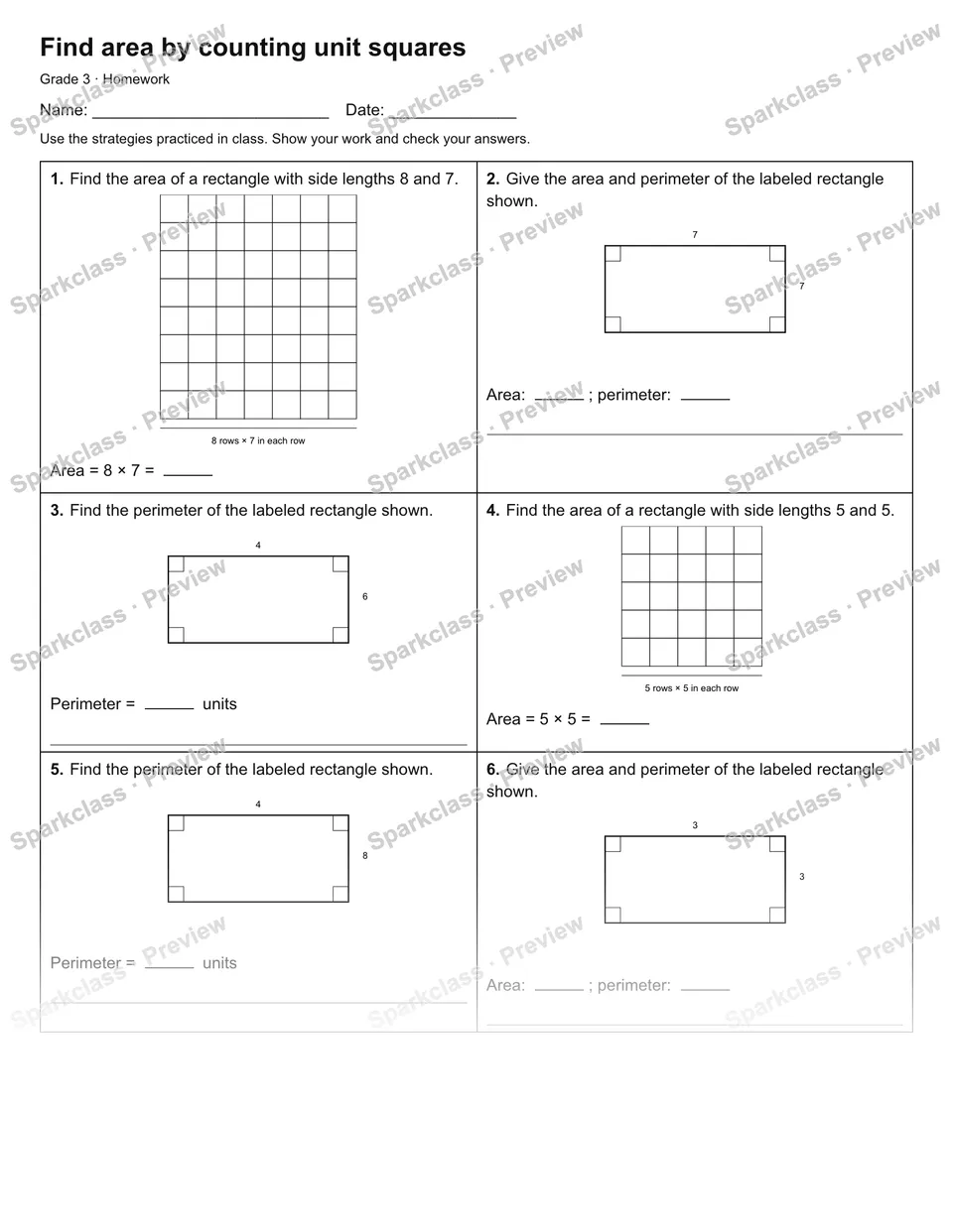 Find area by counting unit squares — Homework — page 1