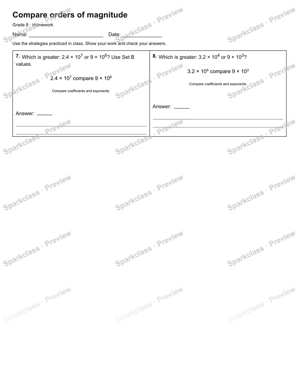 Compare orders of magnitude — Homework — page 2