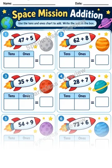 Space Mission Addition — Grade 1 worksheet preview