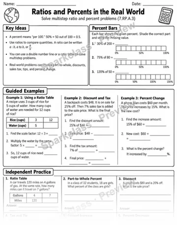 7.RP.A.3 · Multistep Ratio and Percent Problems — Grade 7 worksheet preview