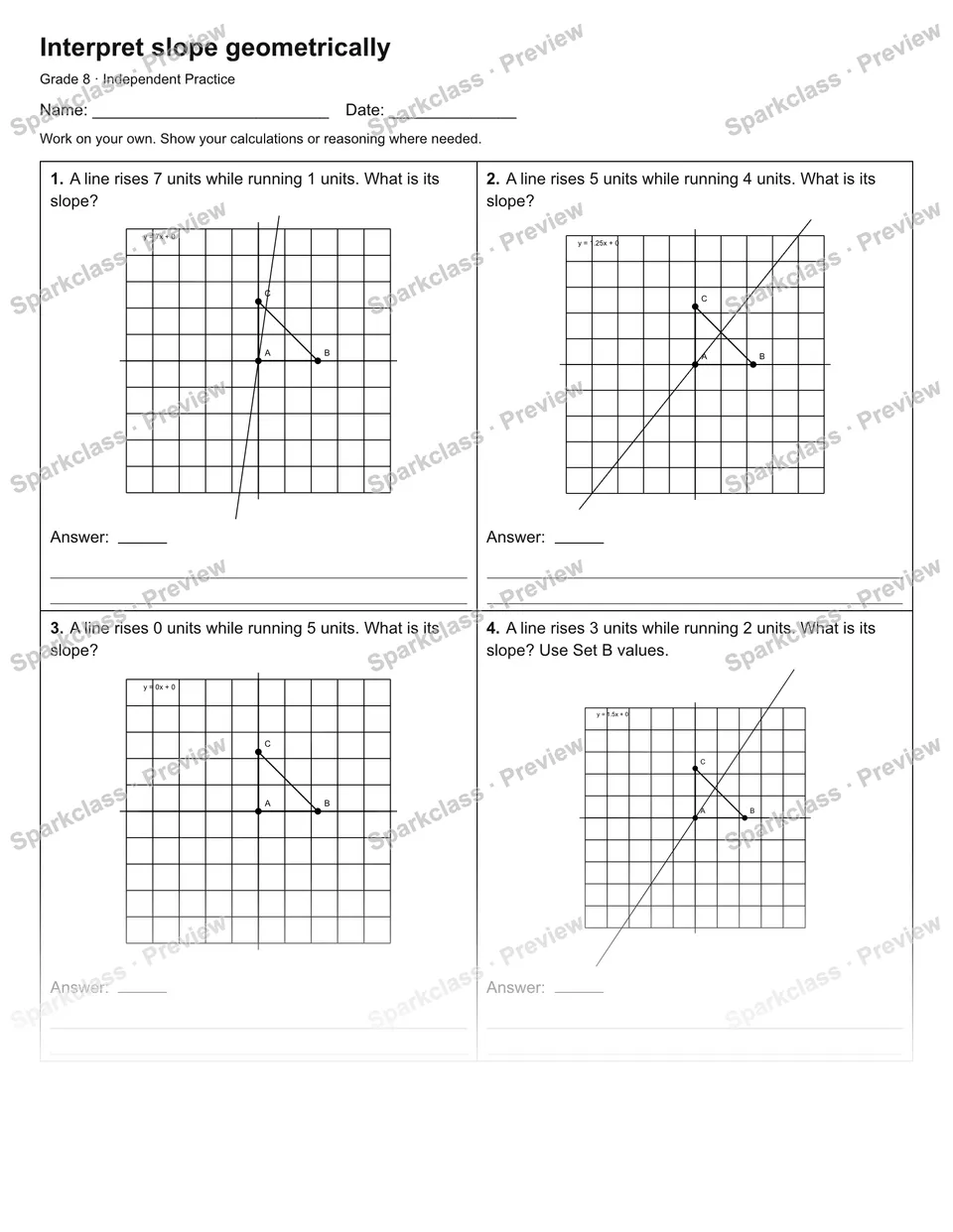 Interpret slope geometrically — Independent Practice — page 1
