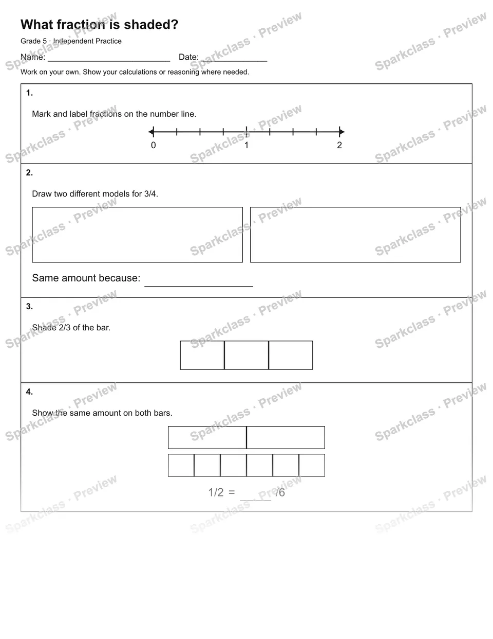 What fraction is shaded? — Independent Practice — page 1