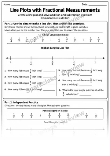 2 Fractional Line Plot Variant 2 — Grade 5 worksheet preview