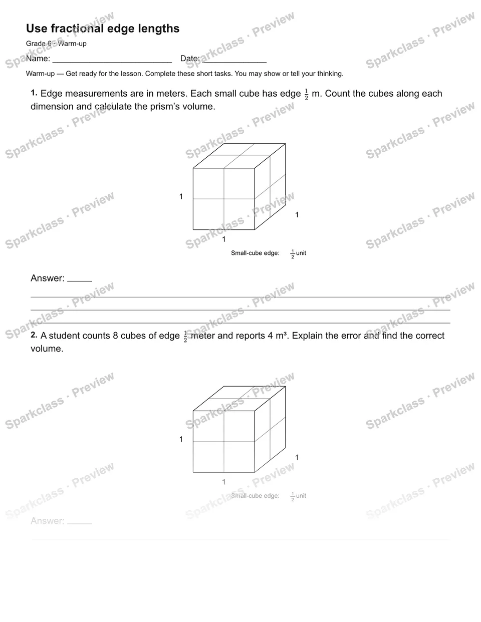 Use fractional edge lengths — Warm-up — page 2