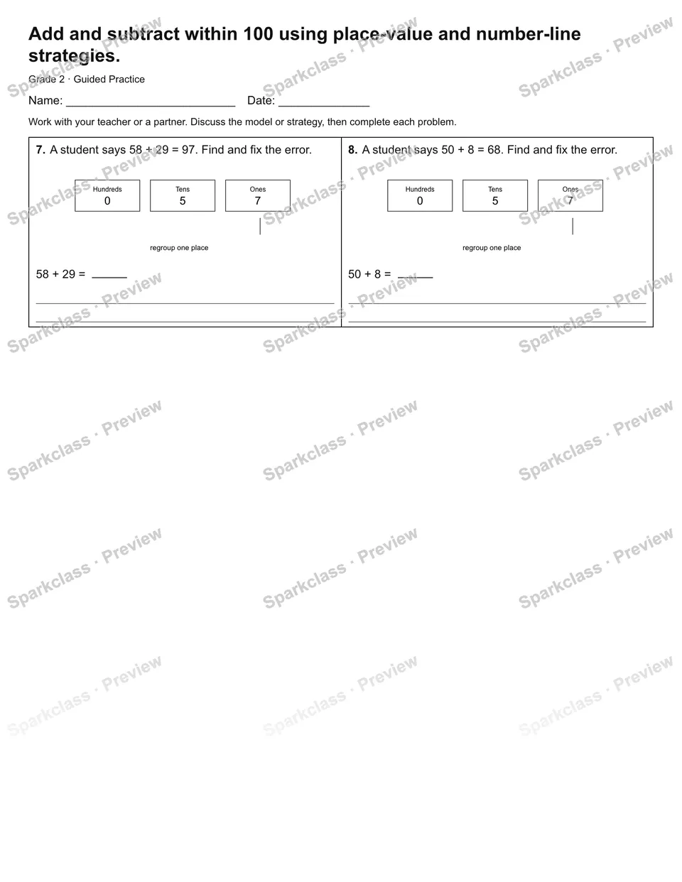 Add and subtract within 100 using place-value and number-line strategies. — Guided Practice — page 2