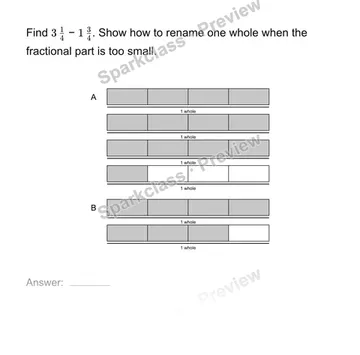 Subtract mixed numbers with regrouping — Grade 4 problem preview