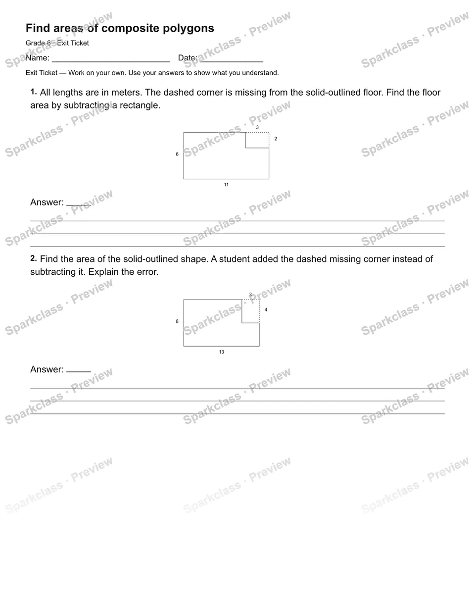 Find areas of composite polygons — Exit Ticket — page 2