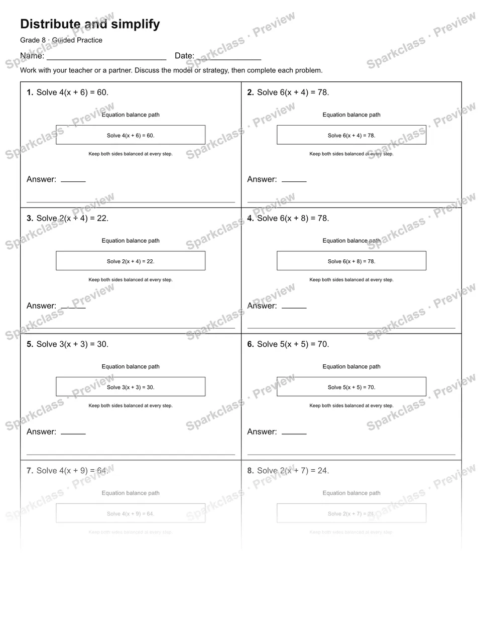 Distribute and simplify — Guided Practice — page 1
