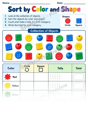 Sort By Color Shape — Grade 1 worksheet preview