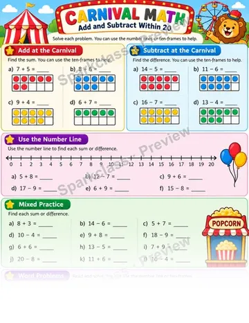 Mixed Add Subtract Within Twenty — Grade 1 worksheet preview