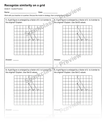 Recognize similarity on a grid — Guided Practice — Grade 8 worksheet preview