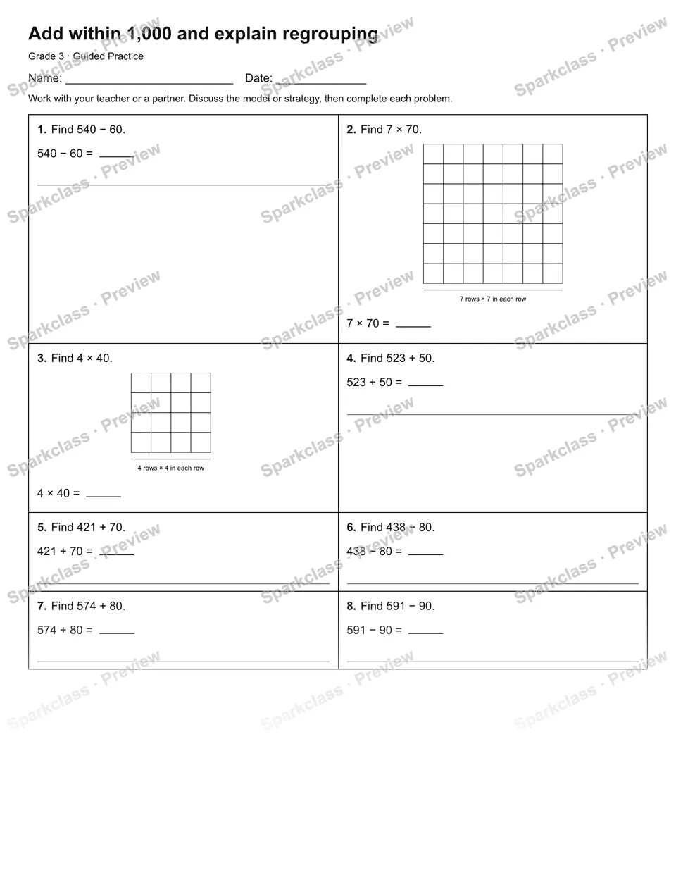 Add within 1,000 and explain regrouping — Guided Practice — page 1