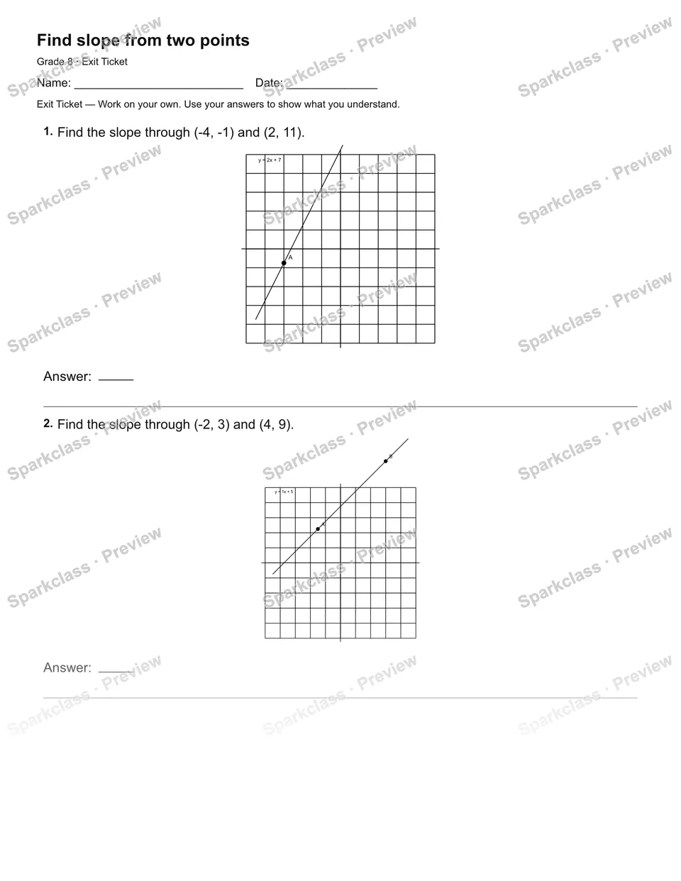 Find slope from two points — Exit Ticket — page 2