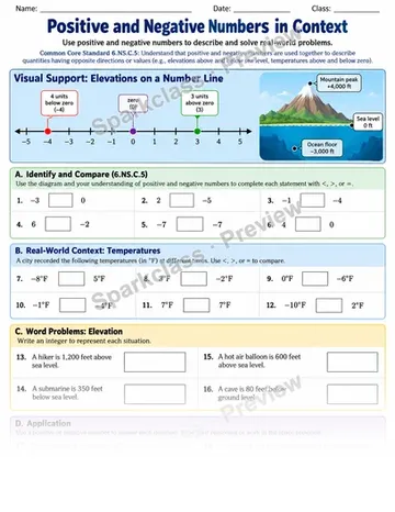 Integer Contexts — Grade 6 worksheet preview