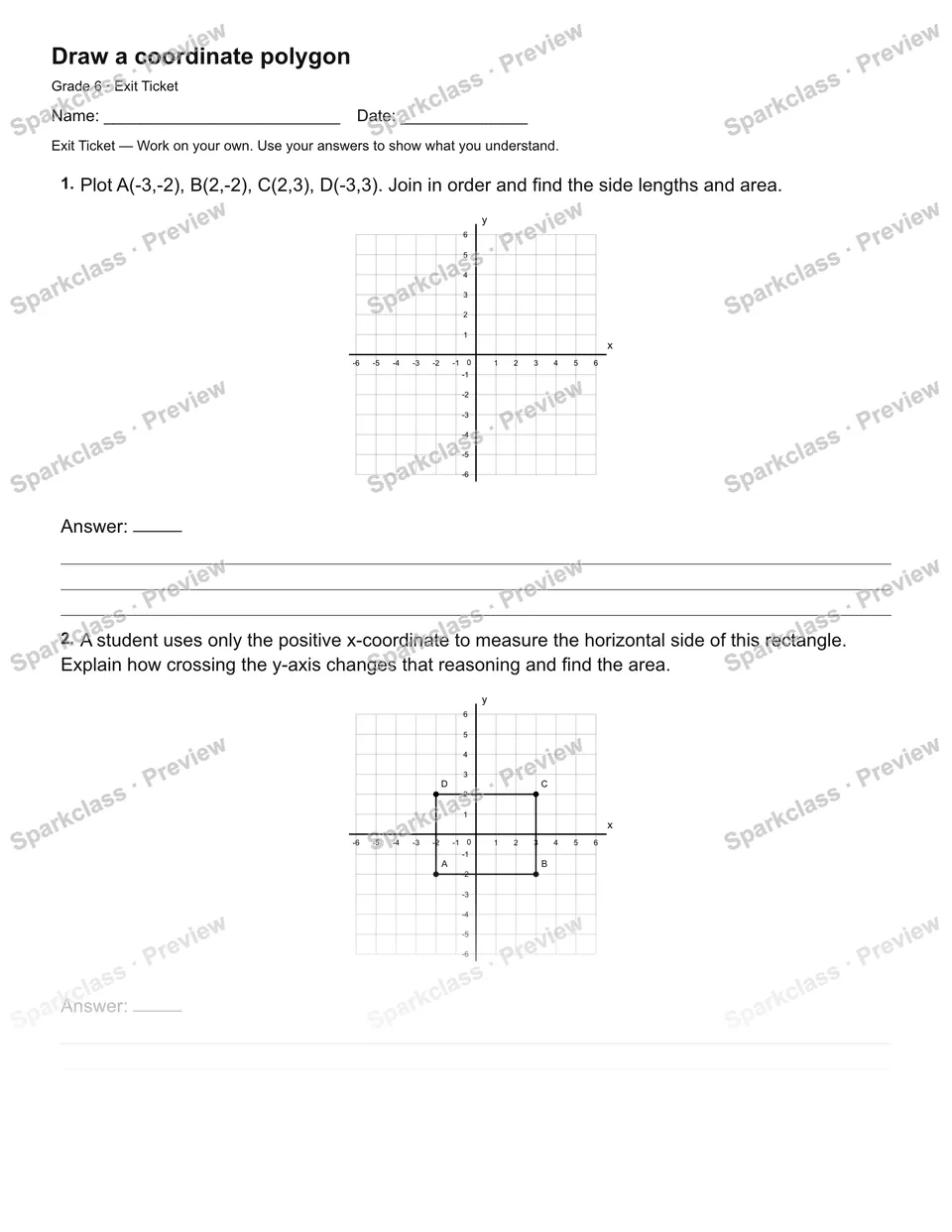 Draw a coordinate polygon — Exit Ticket — page 1