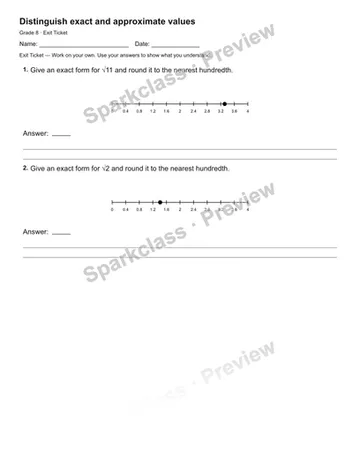Distinguish exact and approximate values — Exit Ticket — Grade 8 worksheet preview