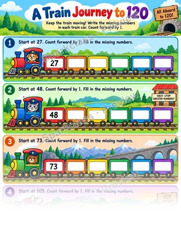 Train Journey To 120 — Grade 1 worksheet preview