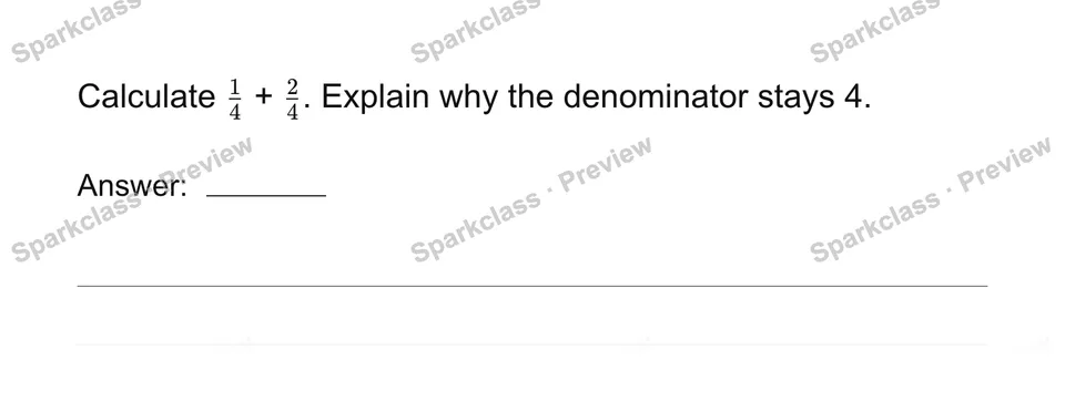 Add and subtract like-denominator fractions — page 1
