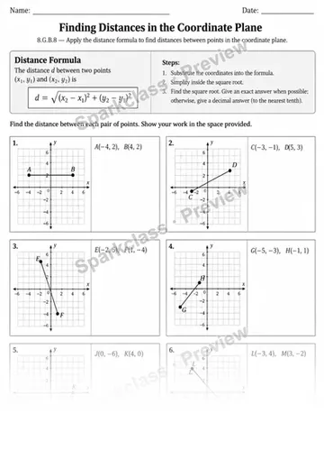 8.G.B.8 · 8 Distance Formula Coordinate Plane Final — Grade 8 worksheet preview