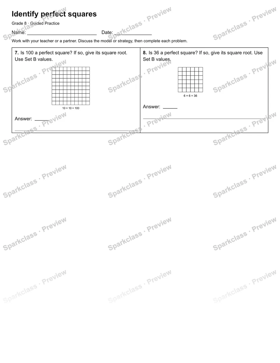 Identify perfect squares — Guided Practice — page 2