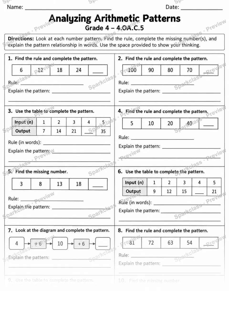 4.OA.C.5 · 5 Number Patterns Variant 02 — page 1