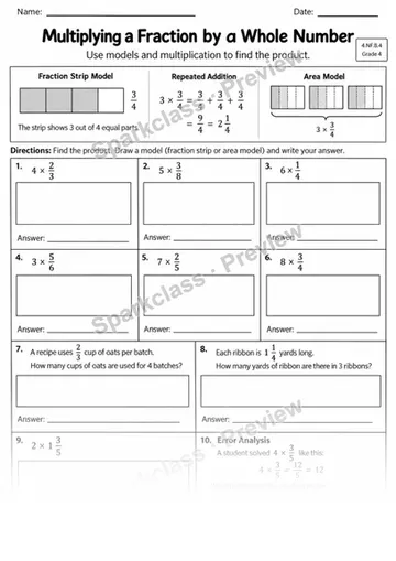 4 Fraction Whole Number — Grade 4 worksheet preview