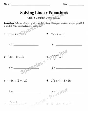 8.EE.C.7 · Variant 2 — Grade 8 worksheet preview