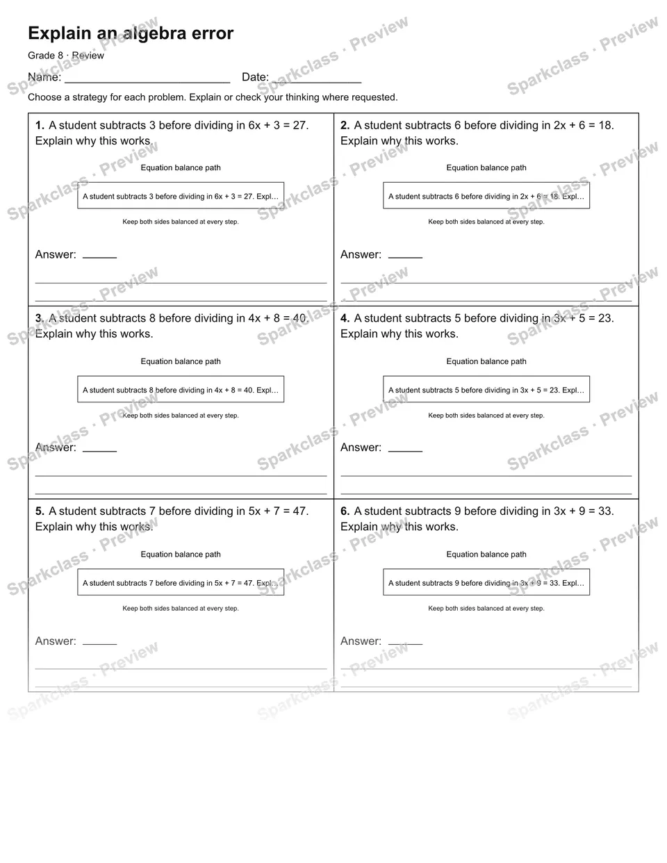 Explain an algebra error — Review — page 1