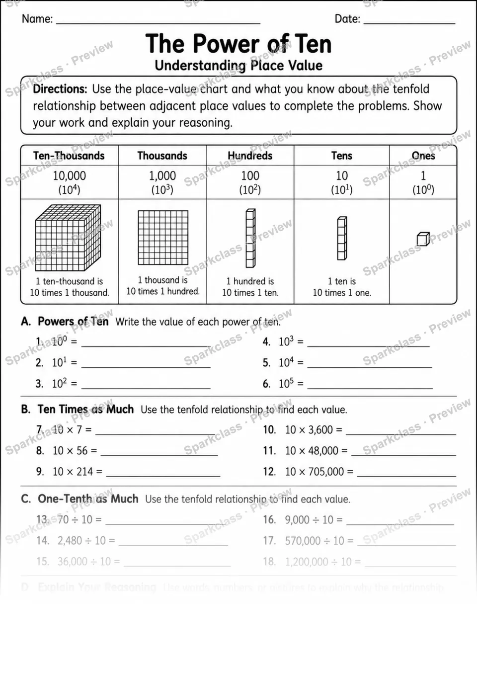 Tenfold Place Value — page 1