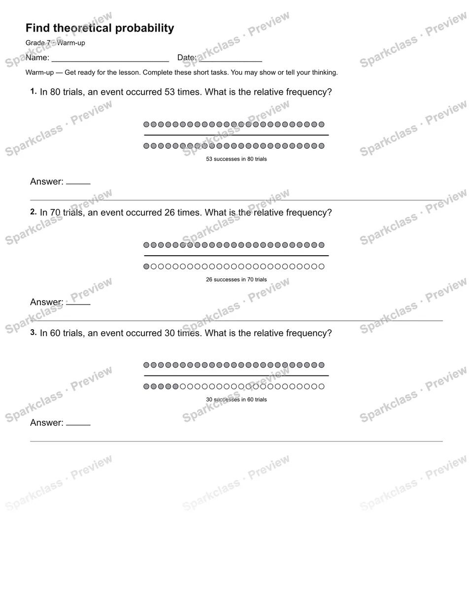Find theoretical probability — Warm-up — page 2