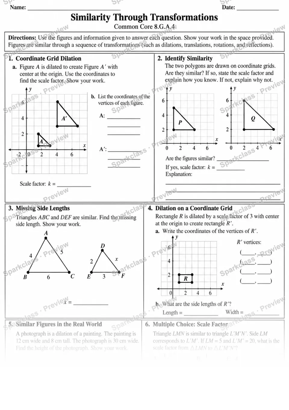 8.G.A.4 · 4 Similarity Transformations Variant — page 1