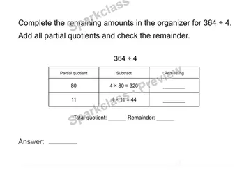 Record each partial quotient — Grade 4 problem preview