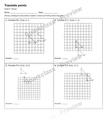 Translate points — Review — Grade 8 worksheet preview