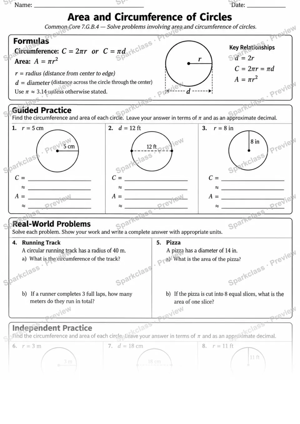 7.G.B.4 · Circle Area and Circumference — page 1