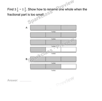 Subtract mixed numbers with regrouping — Grade 4 problem preview