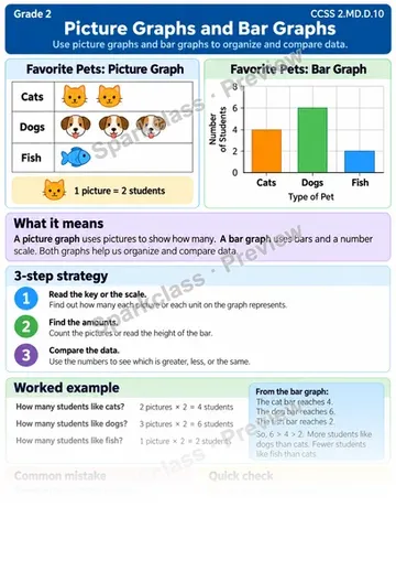 Knowledge Guide · Draw and Interpret Picture Graphs and Bar Graphs — Grade 2 worksheet preview
