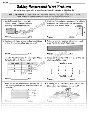 4.MD.A.2 · 2 Measurement Comparison Variant 01 Lowcoverage — Grade 4 worksheet preview