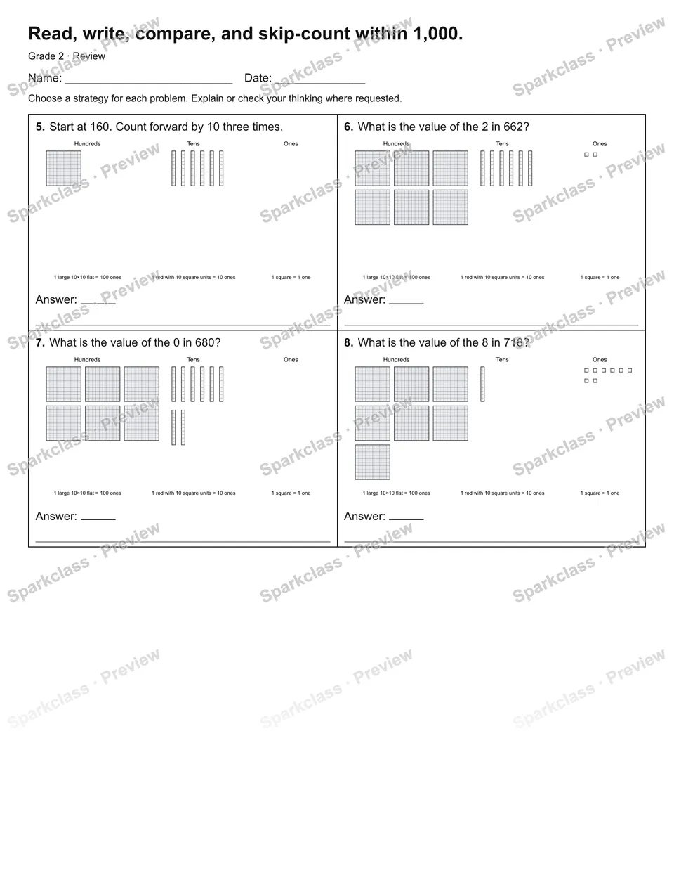 Read, write, compare, and skip-count within 1,000. — Review — page 2