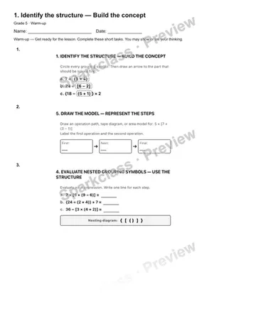 1. Identify the structure — Build the concept — Warm-up — Grade 5 worksheet preview